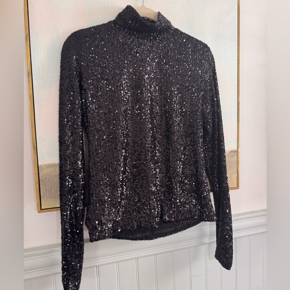 RONNY KOBO Black Sequin Tivia Top Mock Neck Turtleneck Size M - Picture 3 of 7